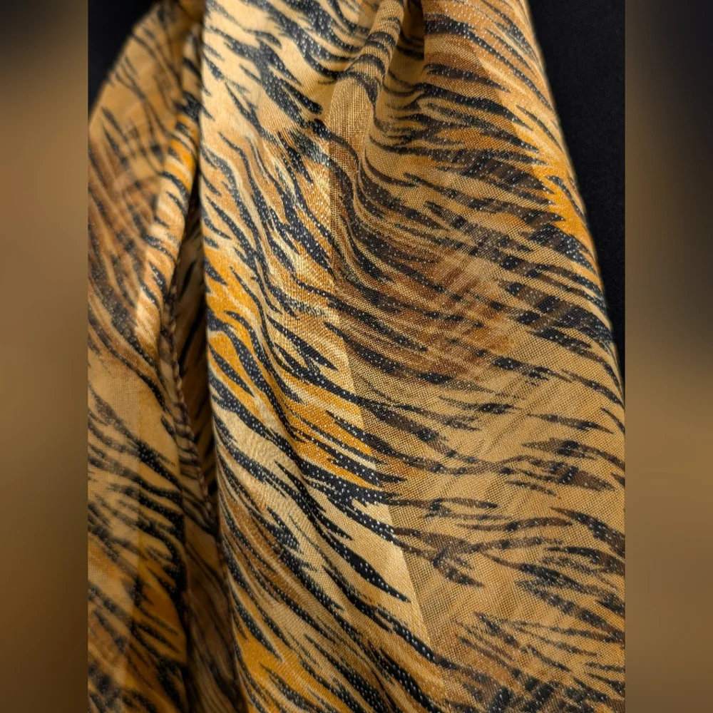 Golden Orange Sparkly Silky Animal Print Scarf - Picture 5 of 5
